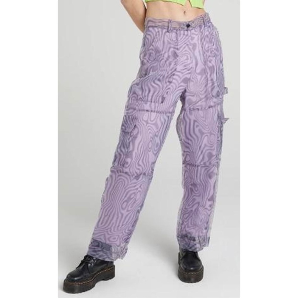 The Ragged Priest Dissolver Purple Mesh Overlay Oversized Wide Leg Cargo Pants - Picture 11 of 13